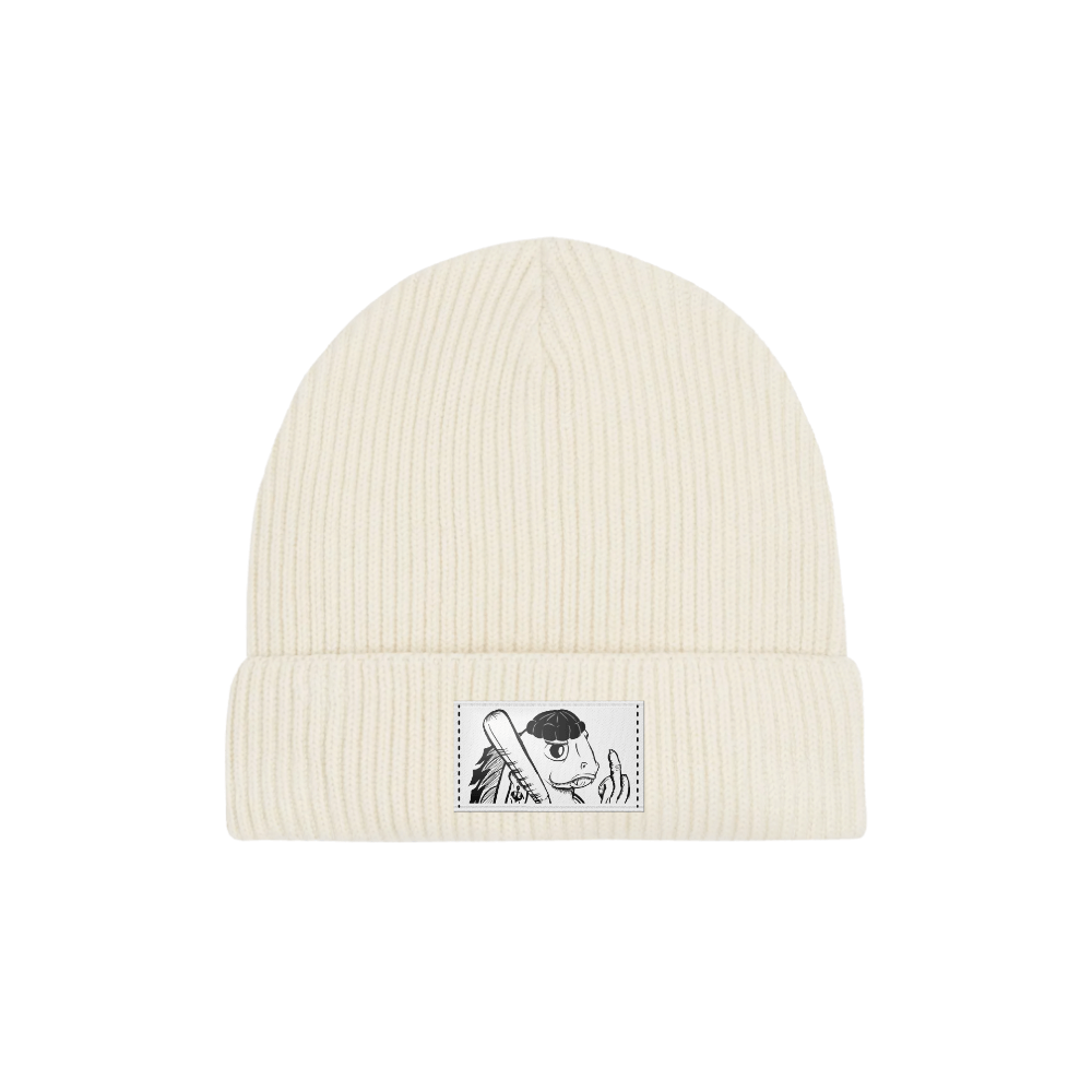 Beige Beanie mit Micha Finger Character-Patch