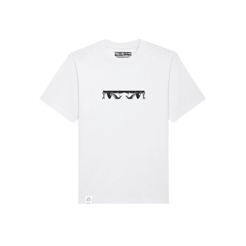 Weißes Proller T-Shirt mit Graffiti-Augen-Motiv
