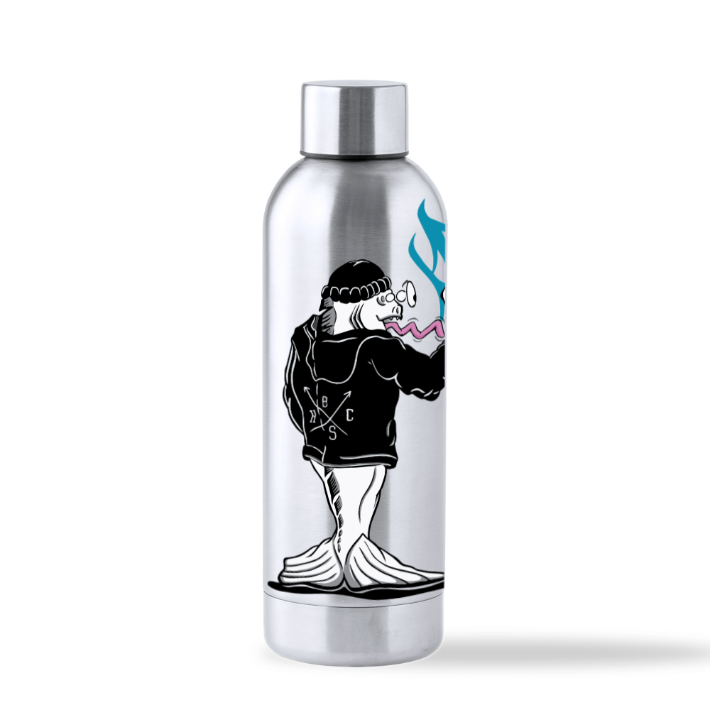 Edelstahl-Trinkflasche mit Micha Character und Graffiti-Tag