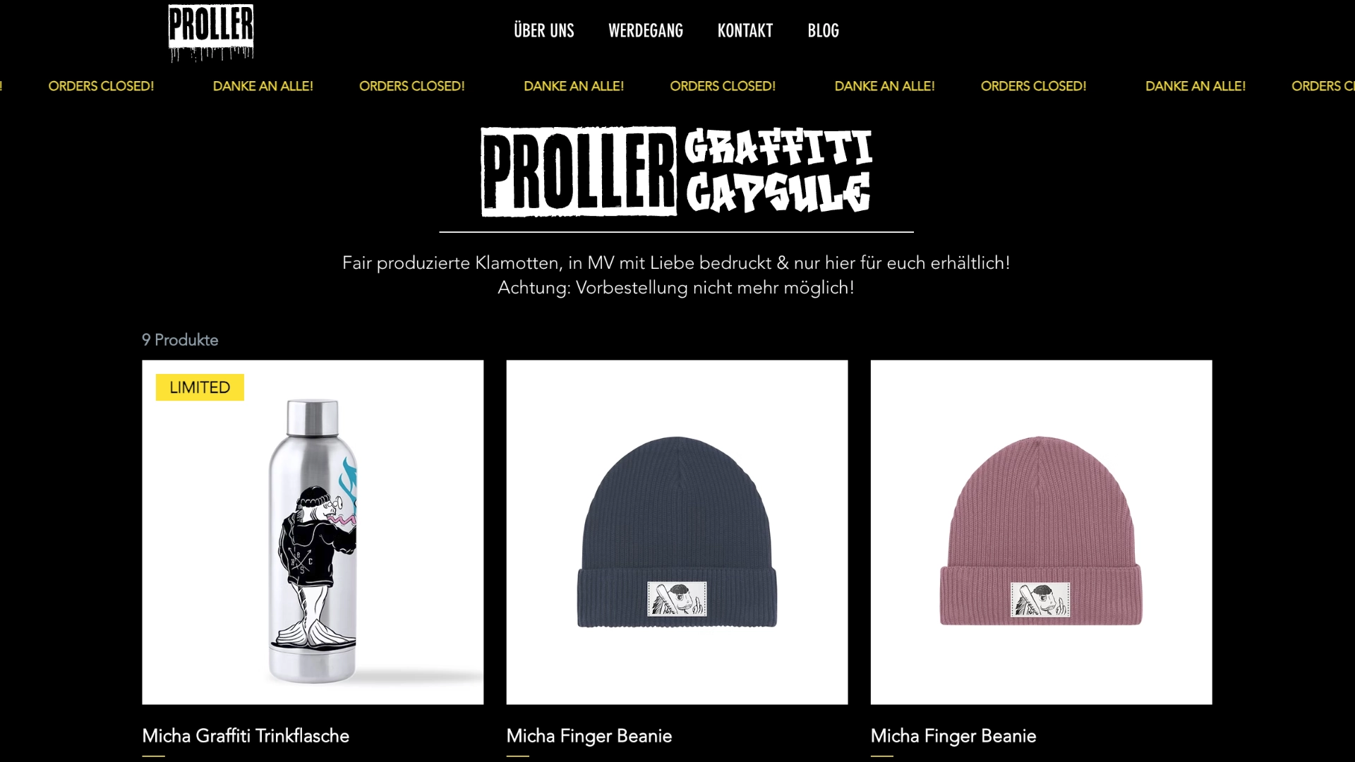 Screenshot des Proller Online-Shops mit Produktübersicht